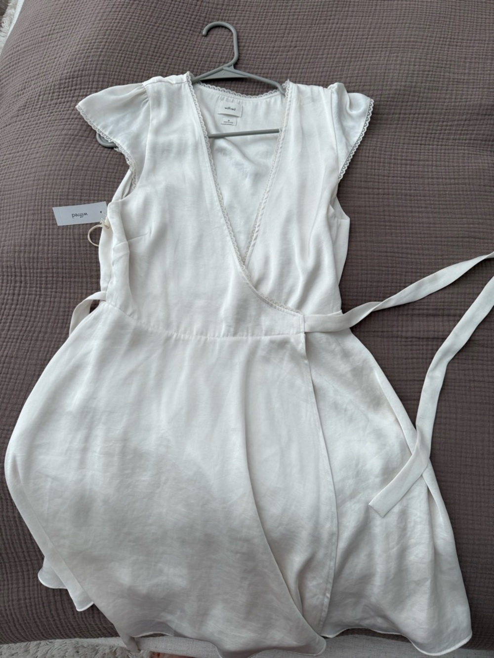 Wilfred Ivory Wrap Slip Dress with Lace Trim
